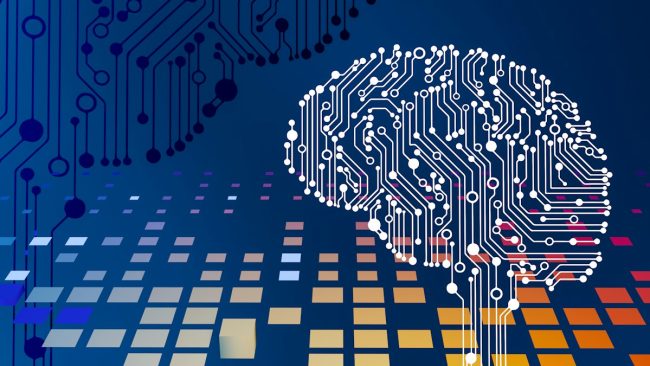 Pantalla con código y datos representando la inteligencia artificial y el Reglamento de IA